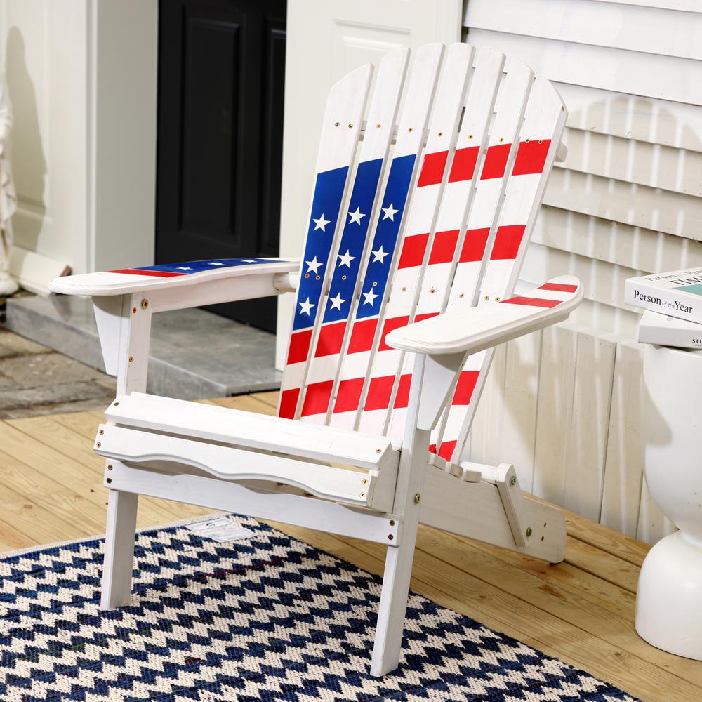 LuxenHome Adirondack USA Flag Patriotic Outdoor Wood Chair. Picture 2