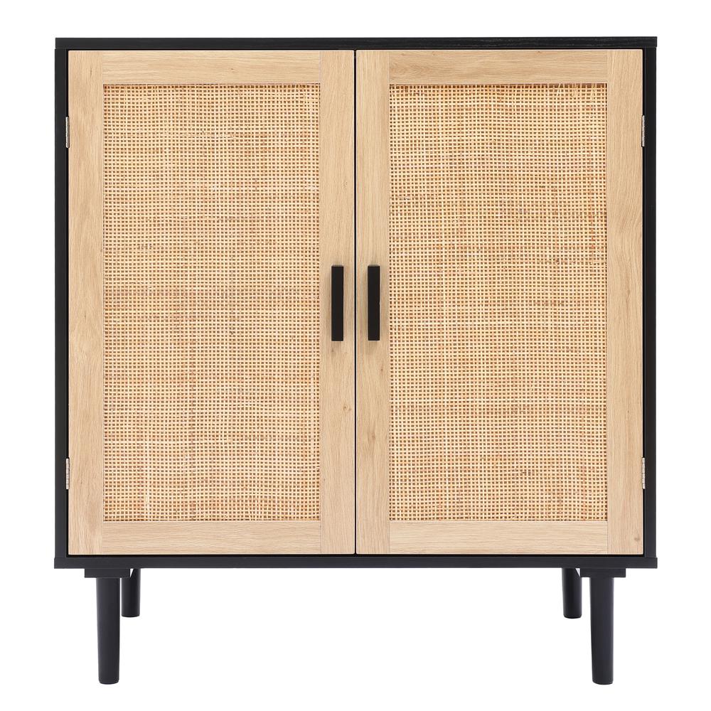 Black and Brown Wood 2-Door Storage Cabinet. Picture 1