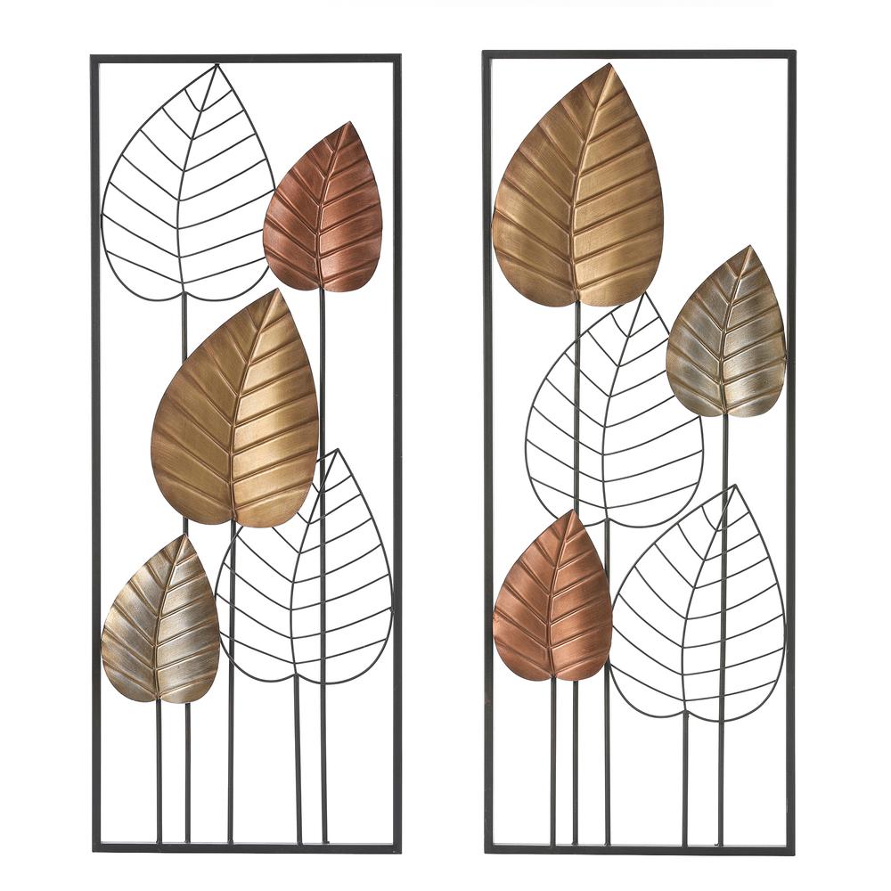 2-Piece Bronze and Black Metal Leaf Wall Decor. Picture 1