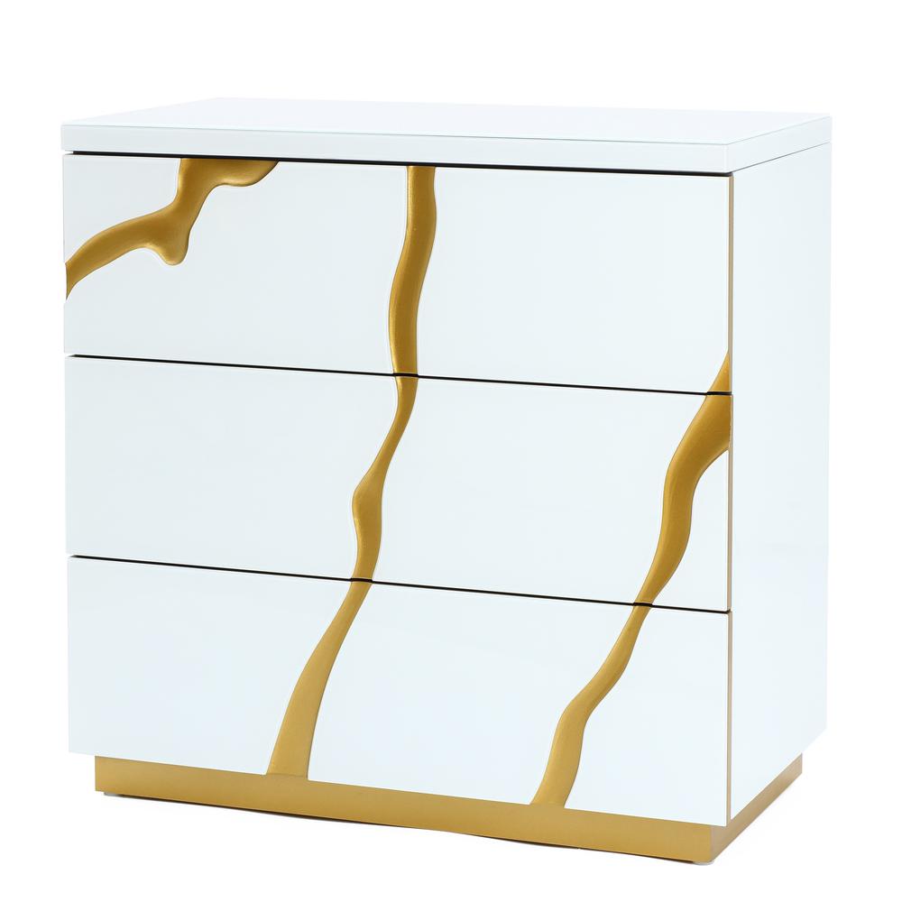 Modern White with Gold Ribbon 31.5" Tall 3-Drawer Bachelor Chest. Picture 2