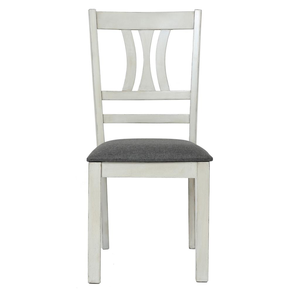 Distressed White Rubberwood and Gray Upholstered  Seat Dining Chair, Set of 2. Picture 1