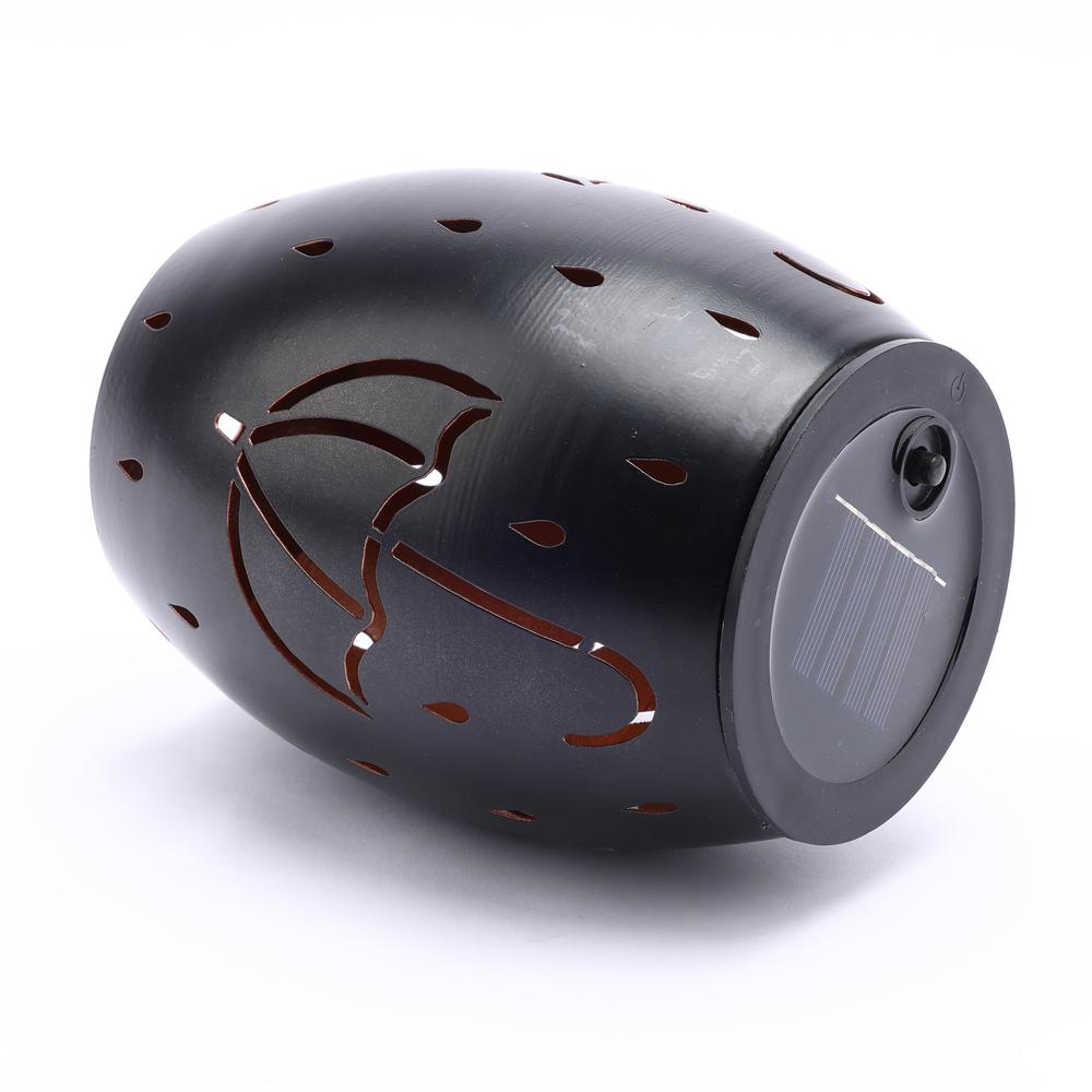 LuxenHome 6-Inch Black Metal Rain Solar Powered Outdoor Decorative Lantern. Picture 4