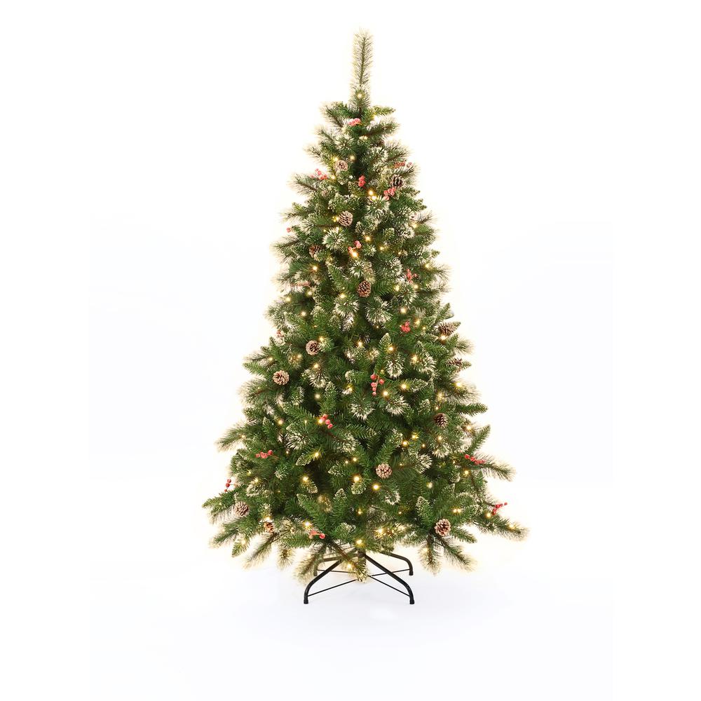 6Ft Pre-Lit LED Artificial Full Pine Christmas Tree with Pine Cones and Red Holly Berries. Picture 7