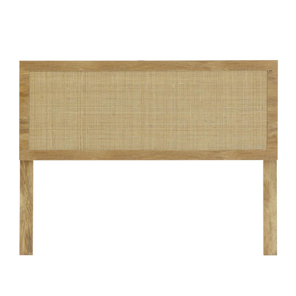 Oak Finish Manufactured Wood with Natural Rattan Panel Headboard, Queen. Picture 1