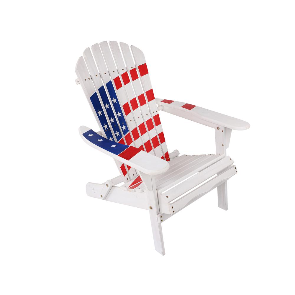 LuxenHome Adirondack USA Flag Patriotic Outdoor Wood Chair. Picture 1