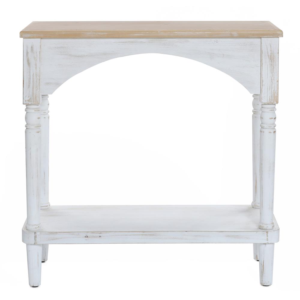 Farmhouse White and Natural Wood Single Shelf Console Table. Picture 1
