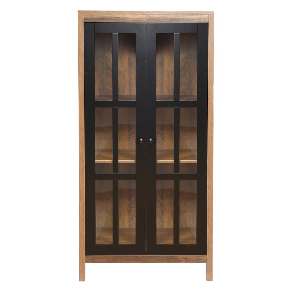 Natural Wood Glass 2-Door Accent Cabinet. Picture 1