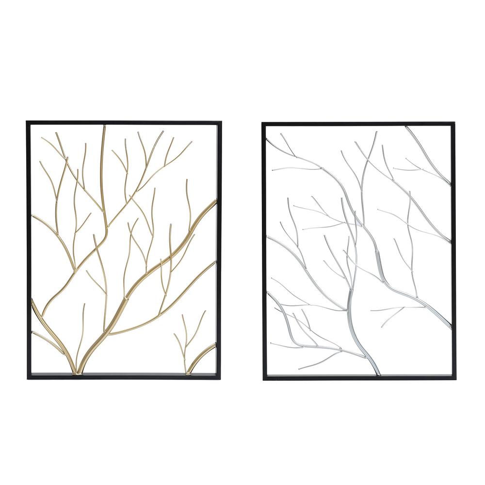 Set of 2 Gold & Silver Tree Branches Wall Decor Panels. Picture 1