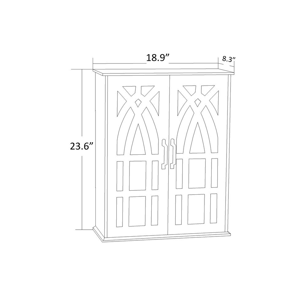 Farmhouse White and Natural MDF Wood Cathedral-Style 2-Door Wall Cabinet. Picture 13