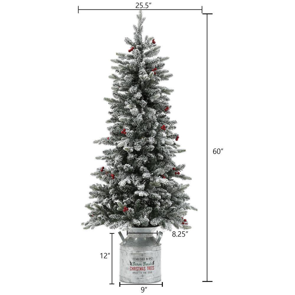 5ft Pre-Lit Flocked Artificial Christmas Tree with Metal Pot. Picture 8