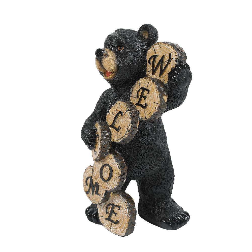 Black Resin Welcome Bear Statue. Picture 2