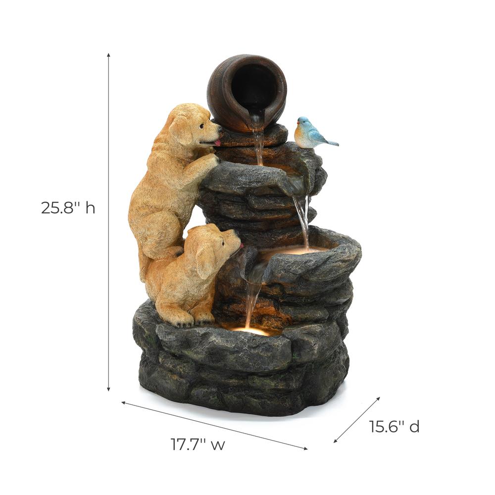 Puppy Rock Tower Farmhouse Resin Outdoor Fountain with Lights. Picture 9