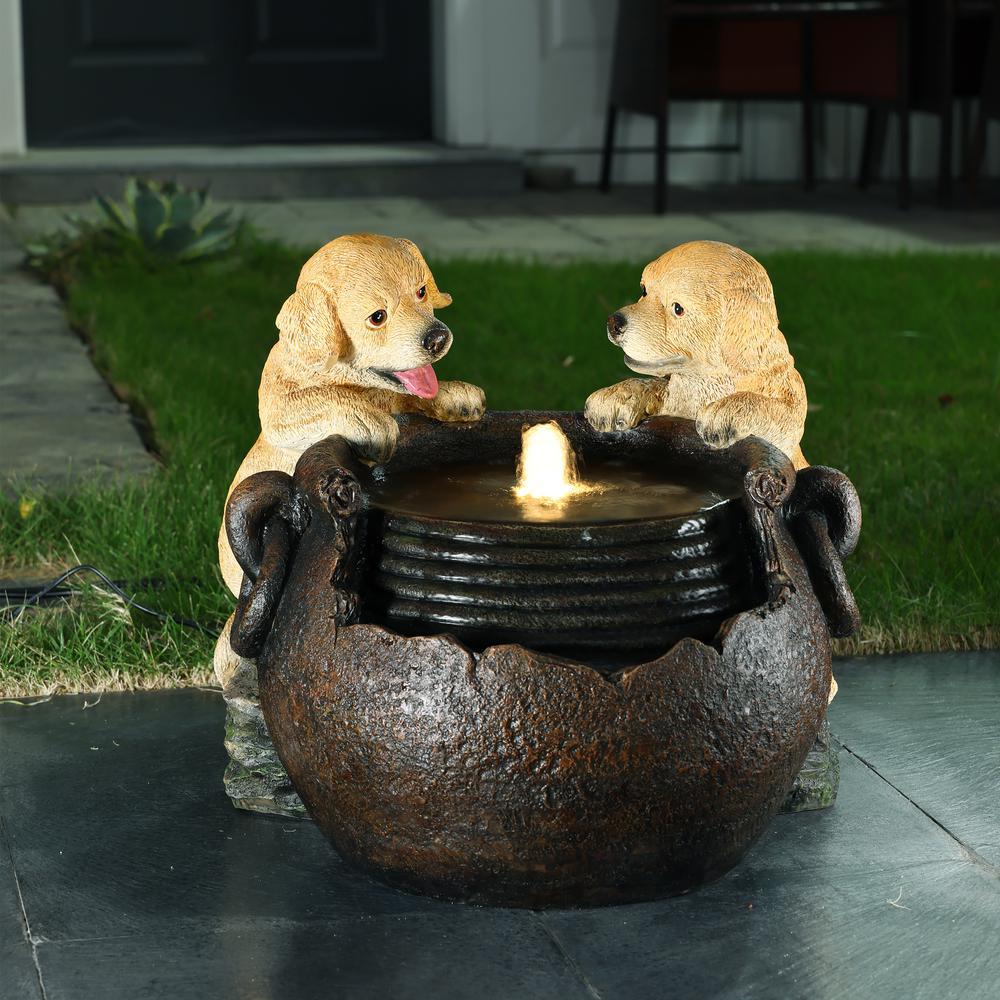 Puppy Love Farmhouse Resin Outdoor Fountain with Lights. Picture 4