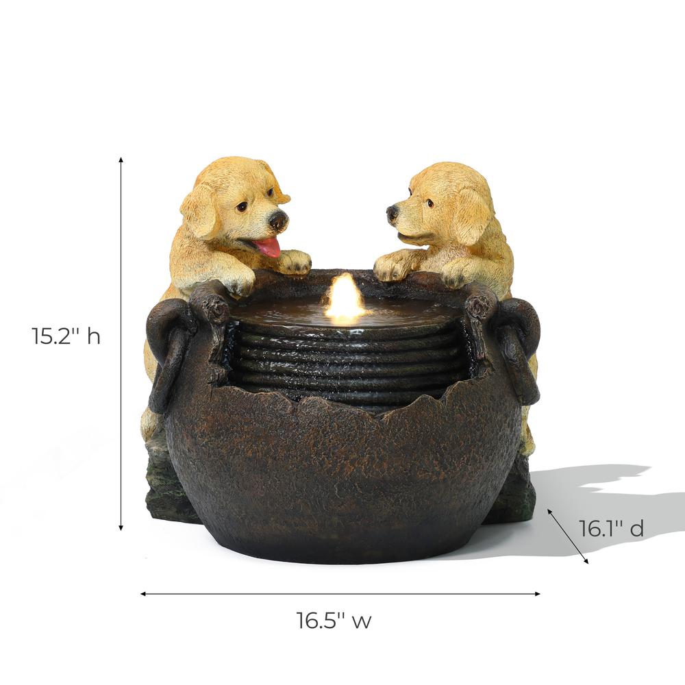 Puppy Love Farmhouse Resin Outdoor Fountain with Lights. Picture 8