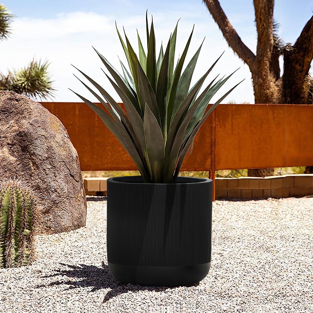 14.8-Inch Round Black Stripes MgO Planter. Picture 5