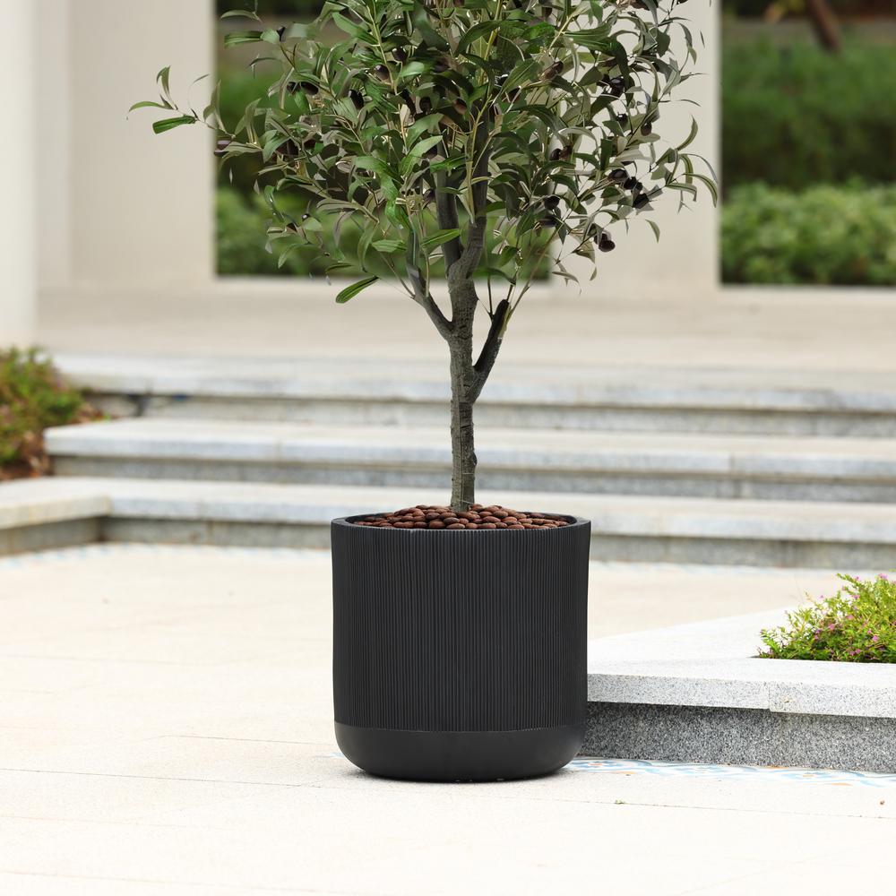 17.3-Inch Round Black Stripes MgO Planter. Picture 5