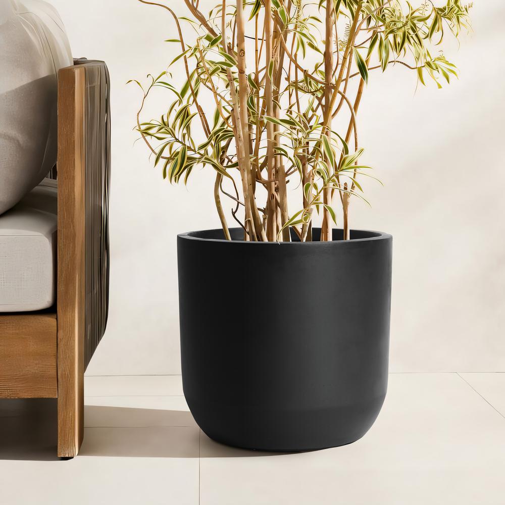 17.1-Inch Round Smooth Finish Black  MgO Planter. Picture 5