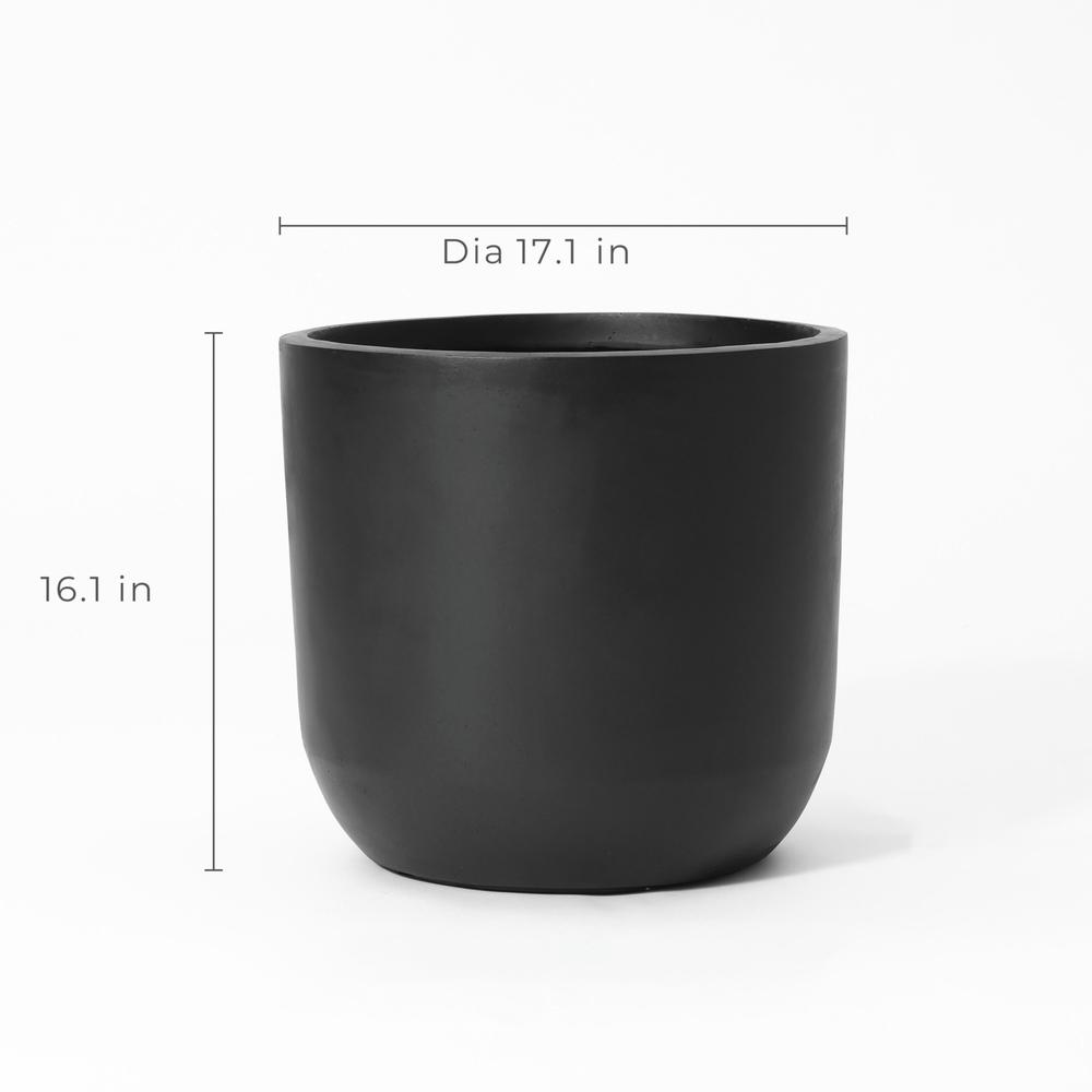 17.1-Inch Round Smooth Finish Black  MgO Planter. Picture 8