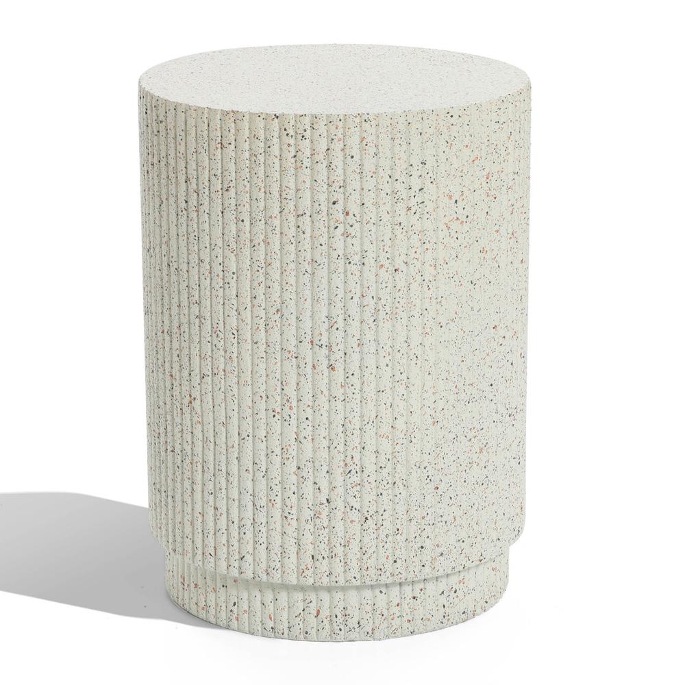 Ivory White Cement Round Outdoor Side Table. Picture 1