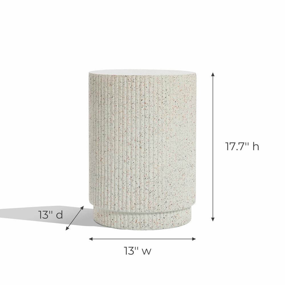 Ivory White Cement Round Outdoor Side Table. Picture 8