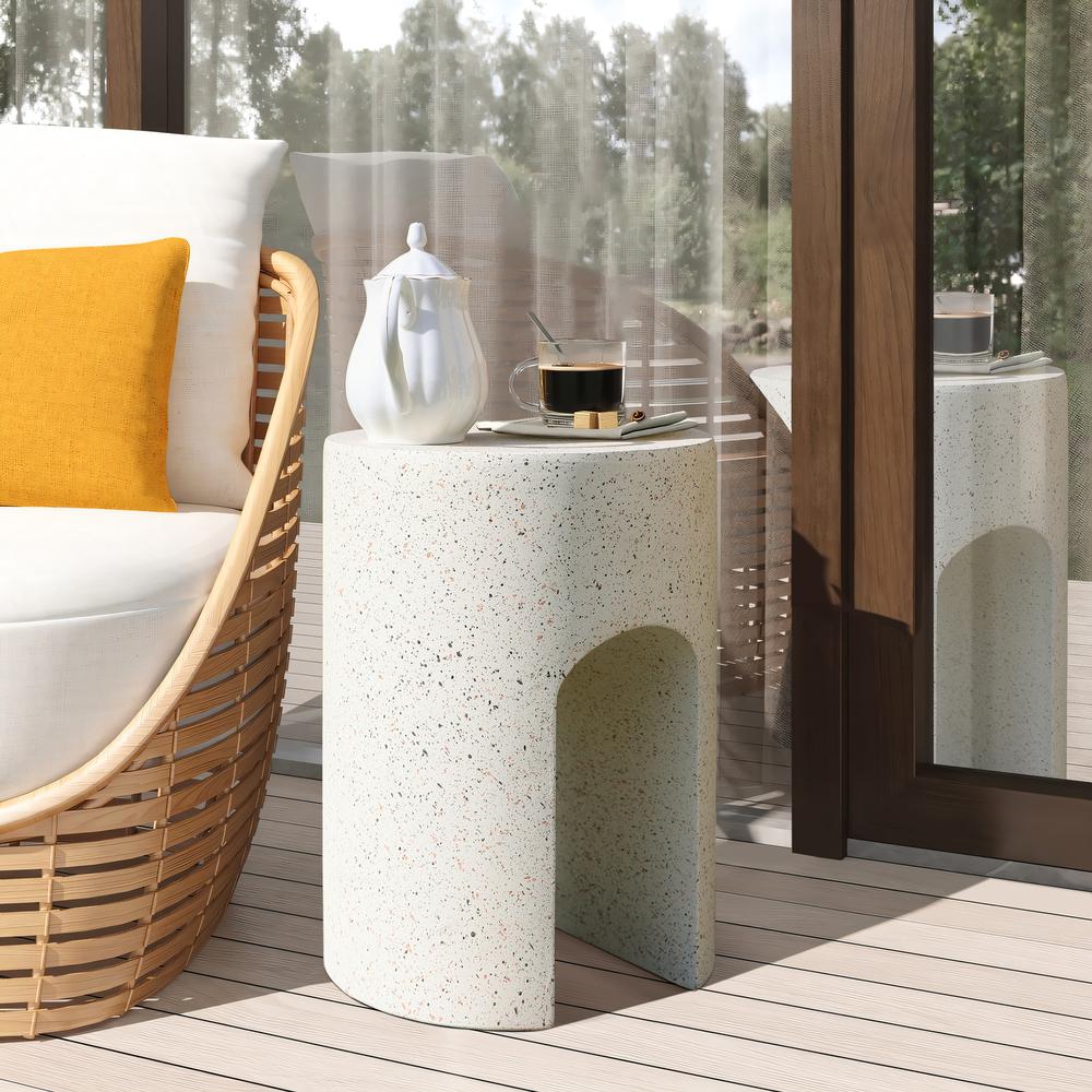 Mod Ivory White Cement Round with U-Shape Outdoor Side Table. Picture 7