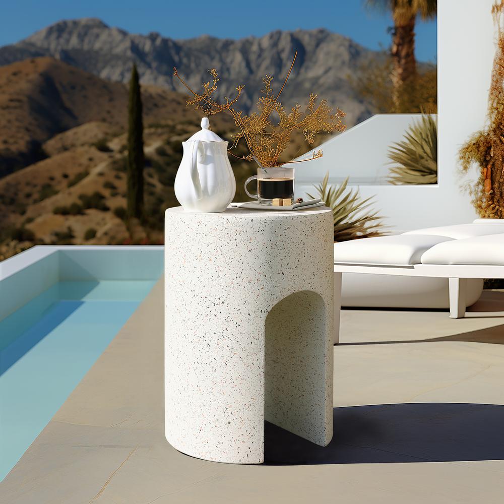 Mod Ivory White Cement Round with U-Shape Outdoor Side Table. Picture 9