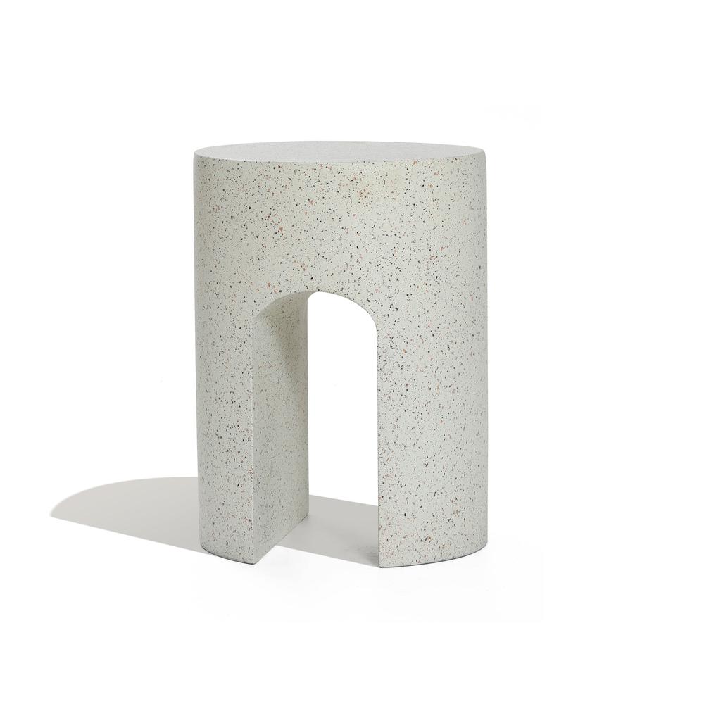 Mod Ivory White Cement Round with U-Shape Outdoor Side Table. Picture 1