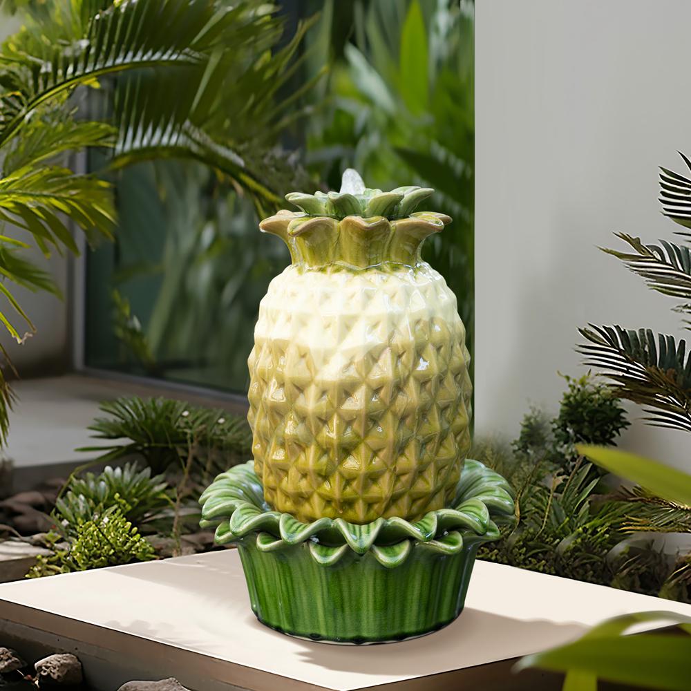 Pineapple Ceramic Indoor/Outdoor 17.1-In Tall Tabletop Fountain. Picture 3