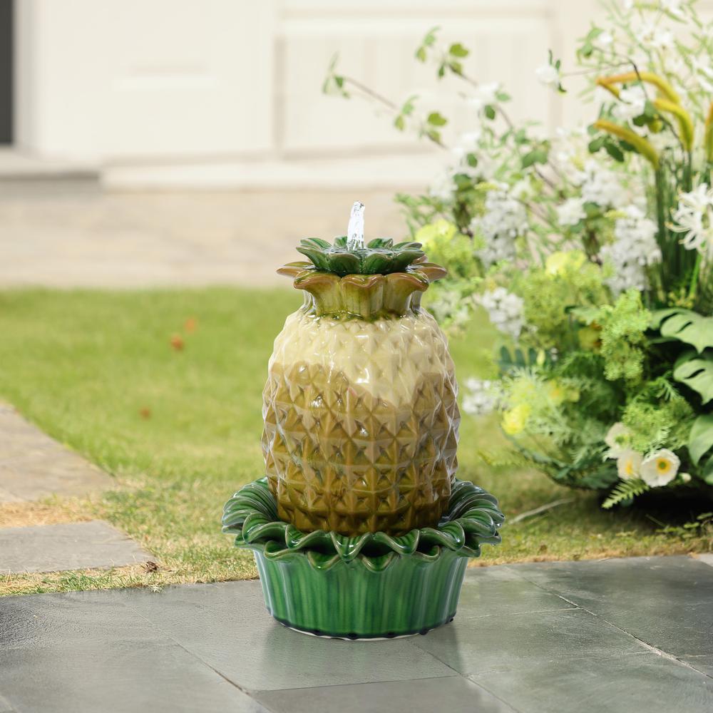 Pineapple Ceramic Indoor/Outdoor 17.1-In Tall Tabletop Fountain. Picture 5