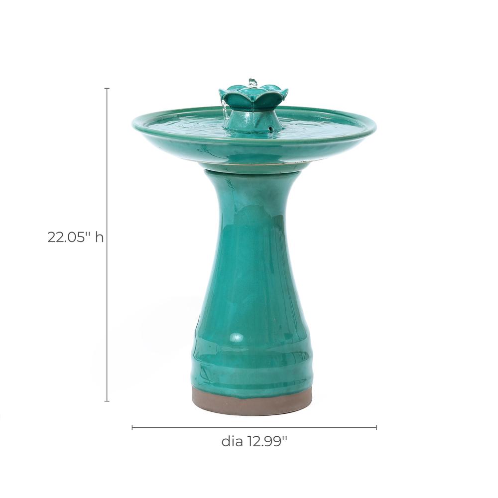 Aqua Glazed Ceramic 22-In Tall Birdbath Fountain. Picture 9