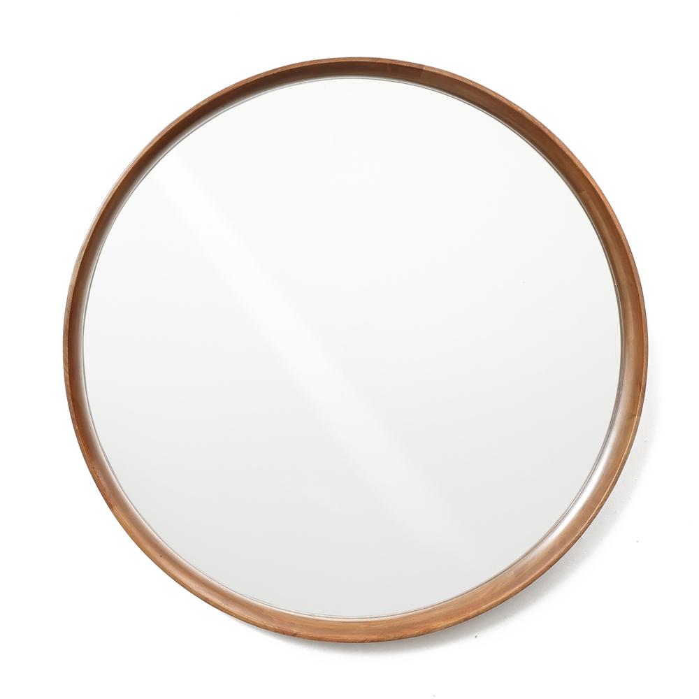 Natural Rubberwood Frame Oval Wall Mirror. Picture 1