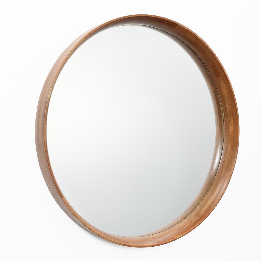 Natural Rubberwood Frame Oval Wall Mirror. Picture 2