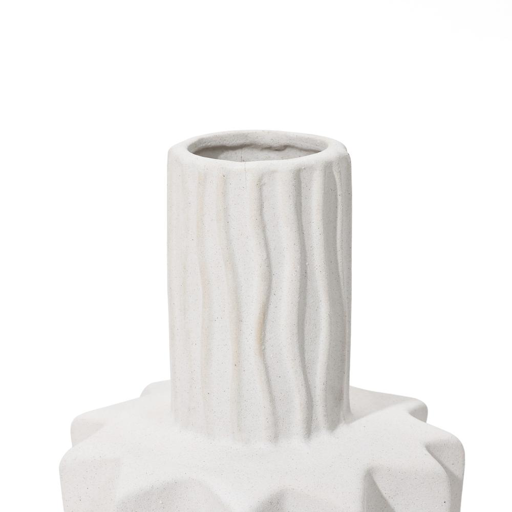 White Fluted 15-Inch Tall Stoneware Table Vase. Picture 2