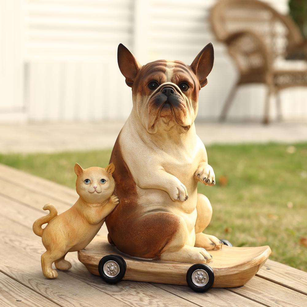 Kitten and Dog with Skateboard Sculpture Resin Statue, Indoor and Outdoor. Picture 8