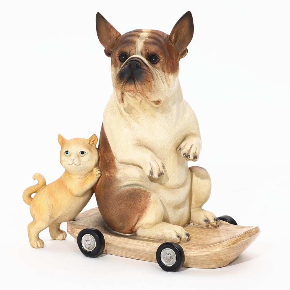 Kitten and Dog with Skateboard Sculpture Resin Statue, Indoor and Outdoor. Picture 2