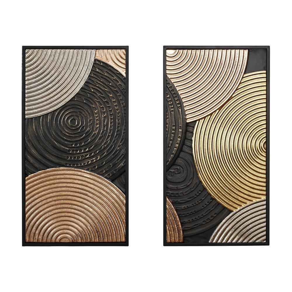 2-Pc Earth Tone Circles Abstract Rectangular Metal Wall Decor Set. Picture 1
