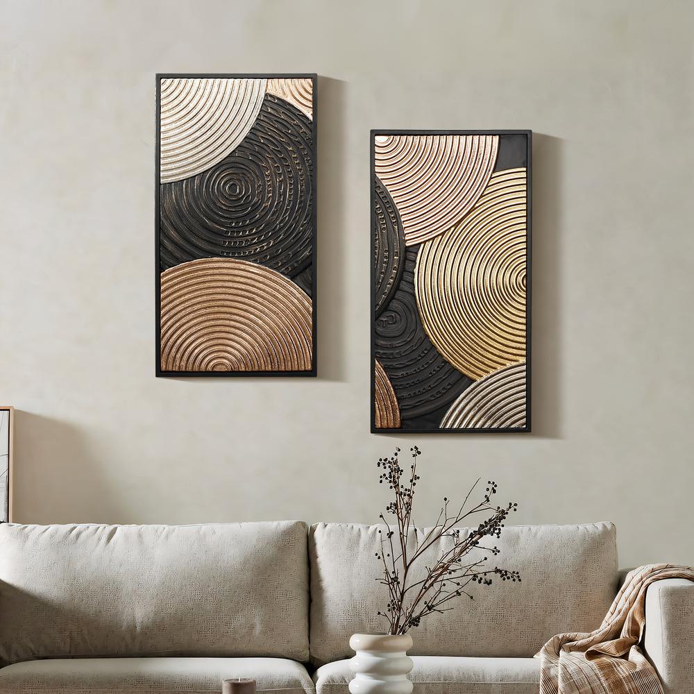 2-Pc Earth Tone Circles Abstract Rectangular Metal Wall Decor Set. Picture 5