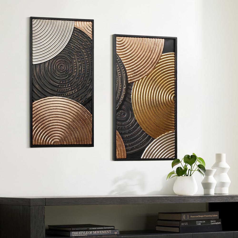 2-Pc Earth Tone Circles Abstract Rectangular Metal Wall Decor Set. Picture 4
