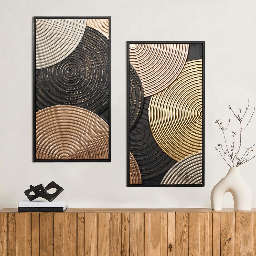 2-Pc Earth Tone Circles Abstract Rectangular Metal Wall Decor Set. Picture 3