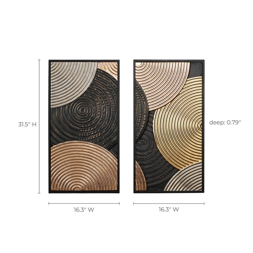 2-Pc Earth Tone Circles Abstract Rectangular Metal Wall Decor Set. Picture 8