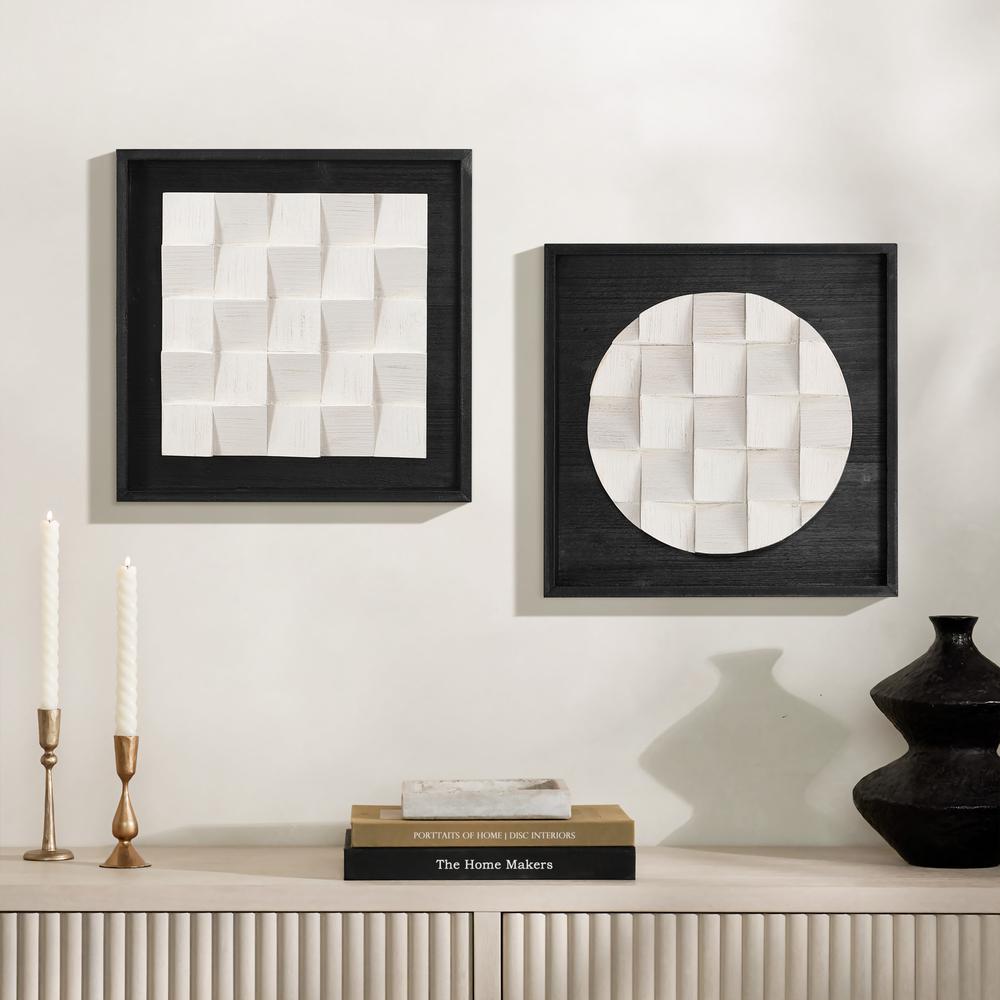2-Pc Black Wood Frame Abstract White Wall Decor Set. Picture 2