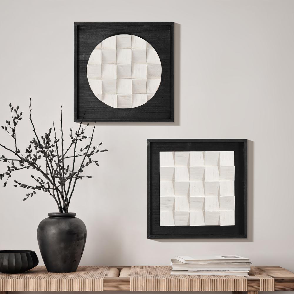 2-Pc Black Wood Frame Abstract White Wall Decor Set. Picture 3