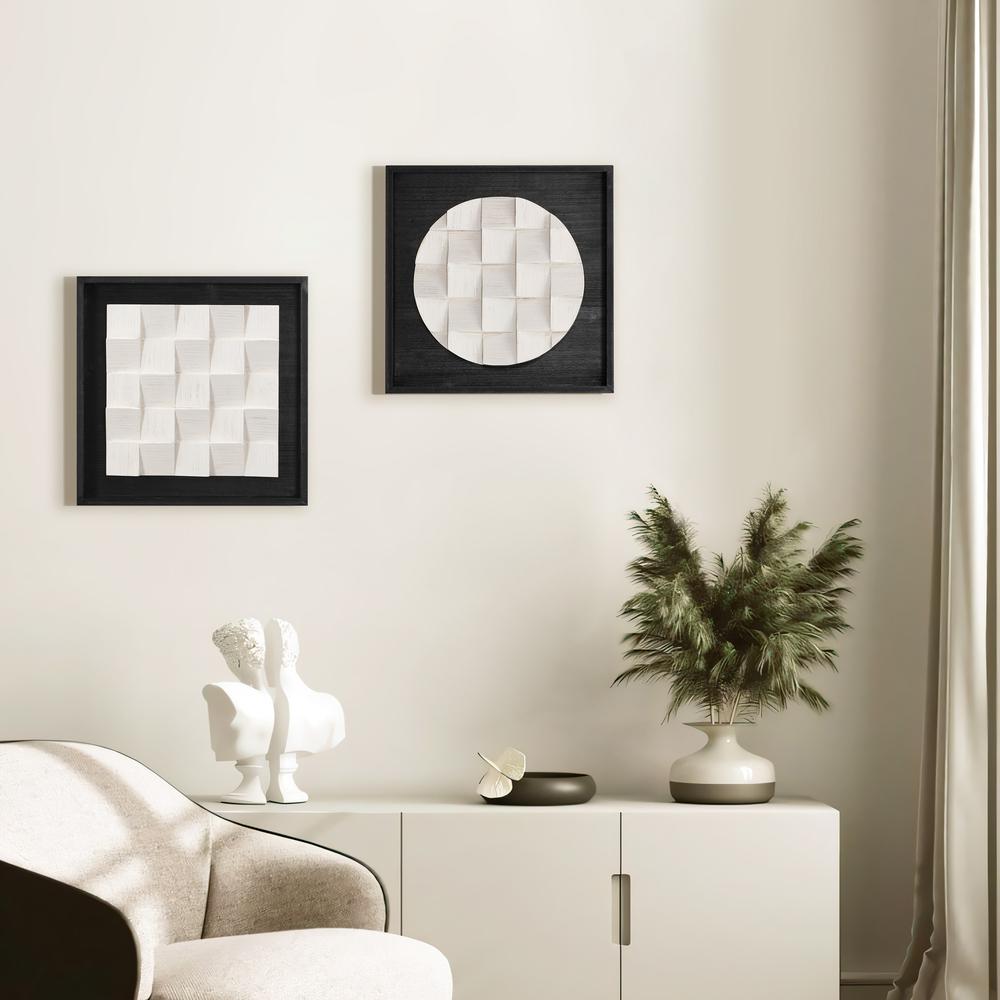 2-Pc Black Wood Frame Abstract White Wall Decor Set. Picture 4