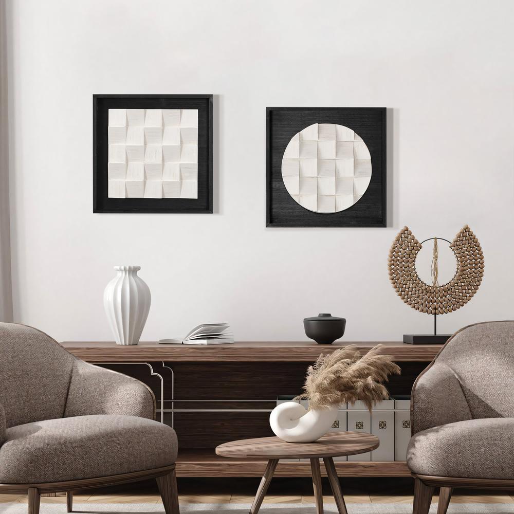 2-Pc Black Wood Frame Abstract White Wall Decor Set. Picture 5