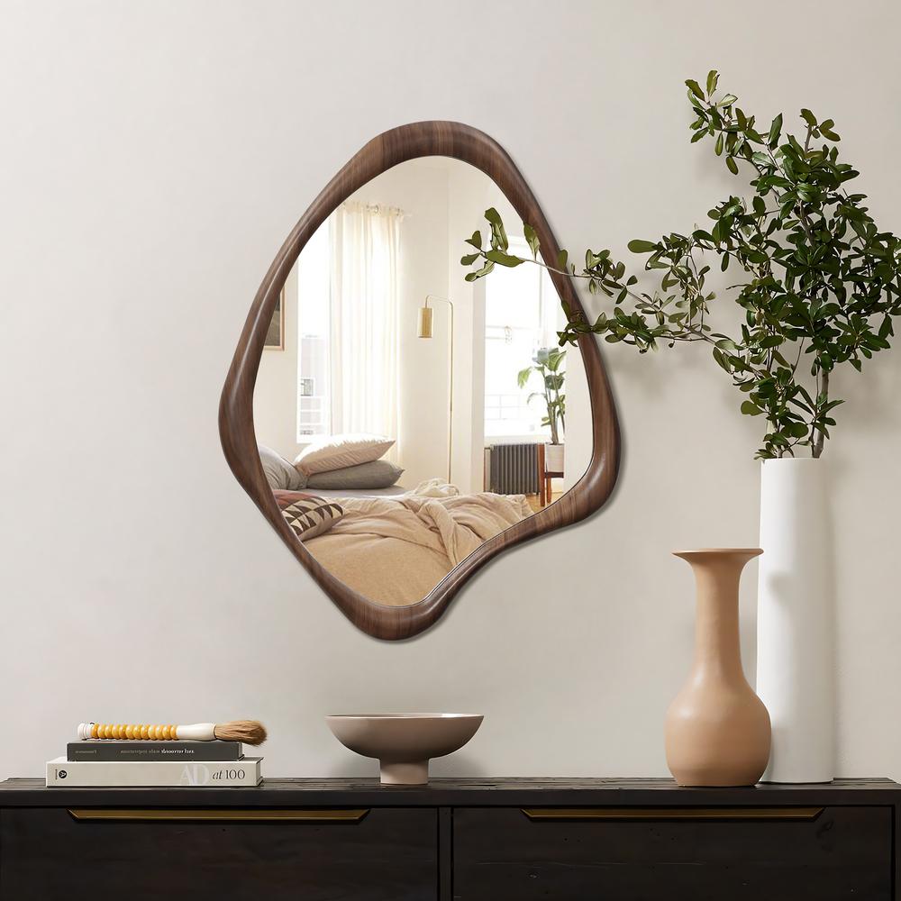 Brown Wood Frame Decorative Wall Mirror. Picture 6