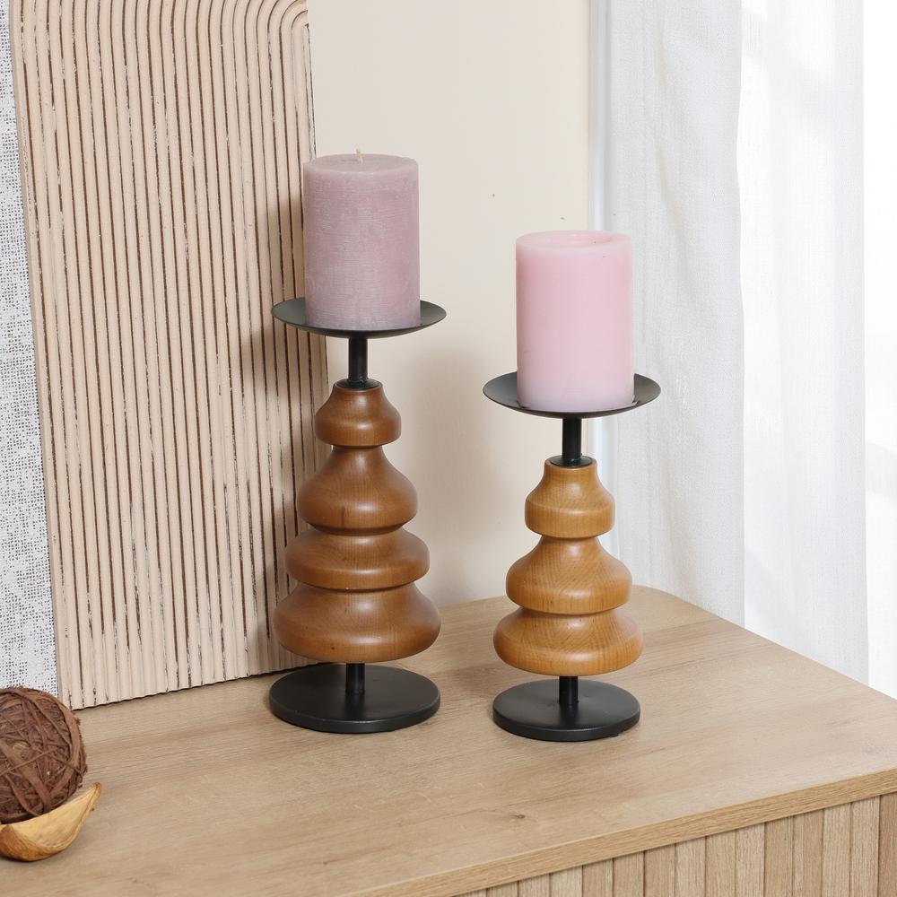 2-Piece Birch Wood with Metal Pillar Candle Holder Set. Picture 9