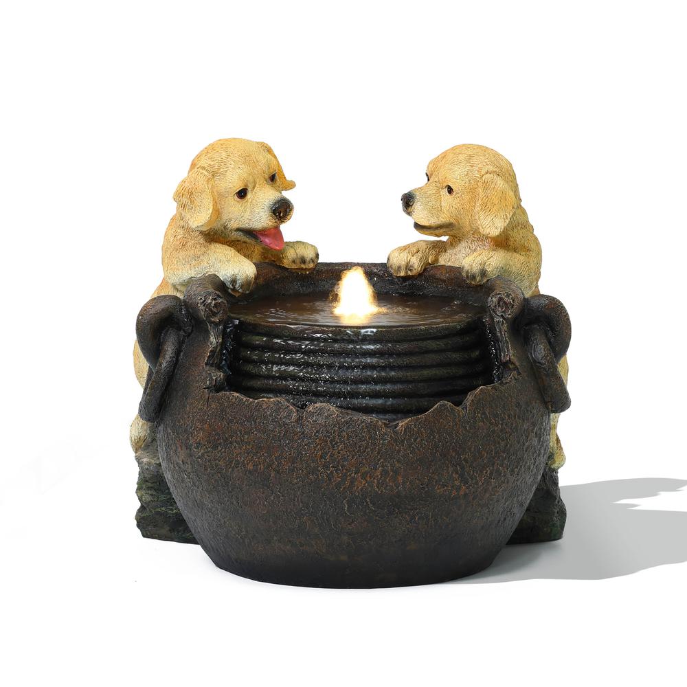 Puppy Love Farmhouse Resin Outdoor Fountain with Lights. Picture 1