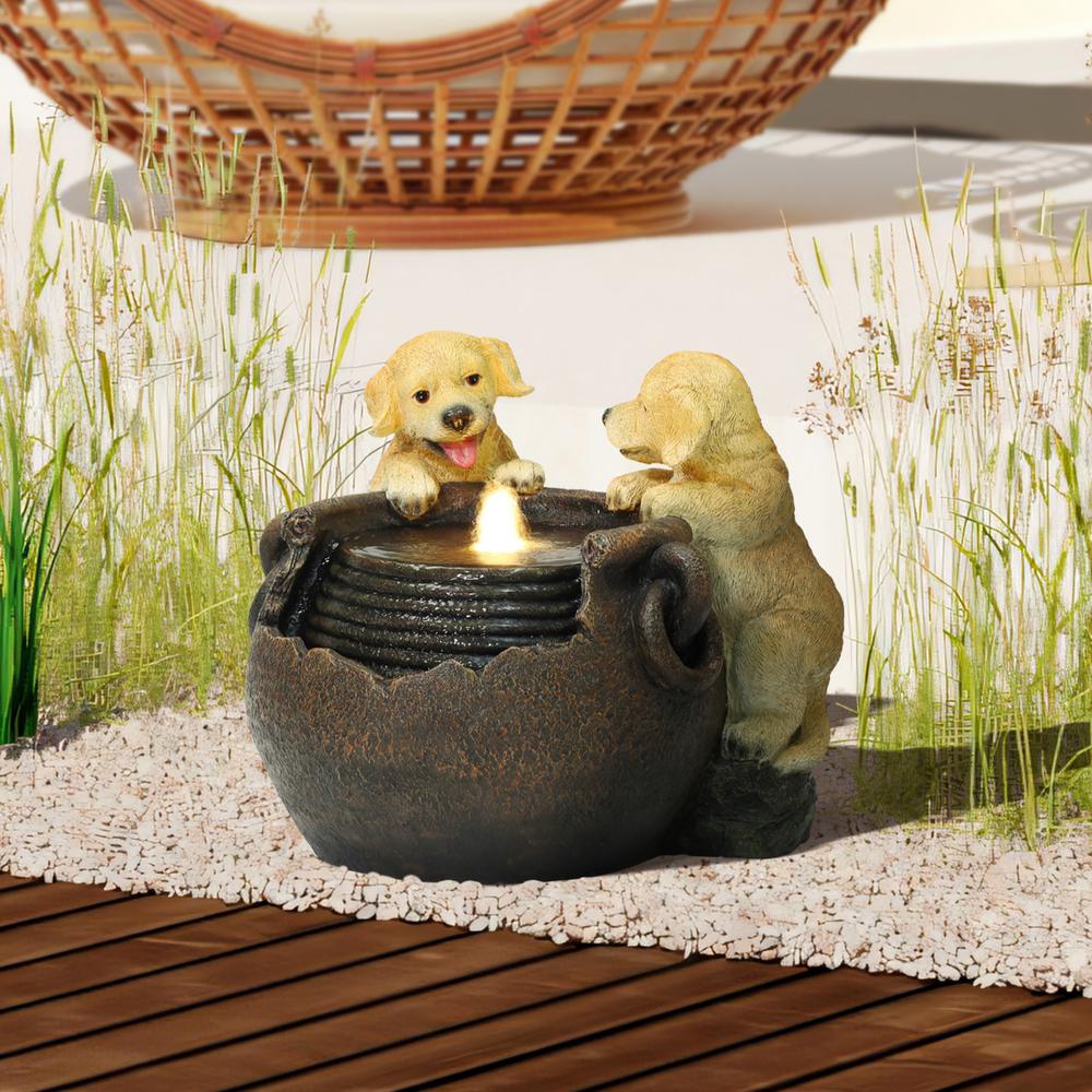 Puppy Love Farmhouse Resin Outdoor Fountain with Lights. Picture 5