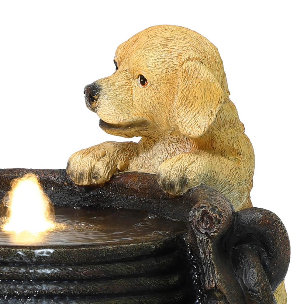 Puppy Love Farmhouse Resin Outdoor Fountain with Lights. Picture 3