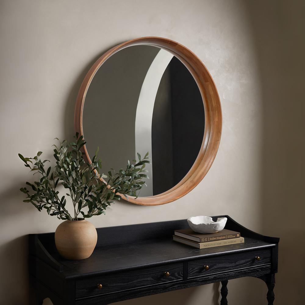 Natural Rubberwood Frame Oval Wall Mirror. Picture 6